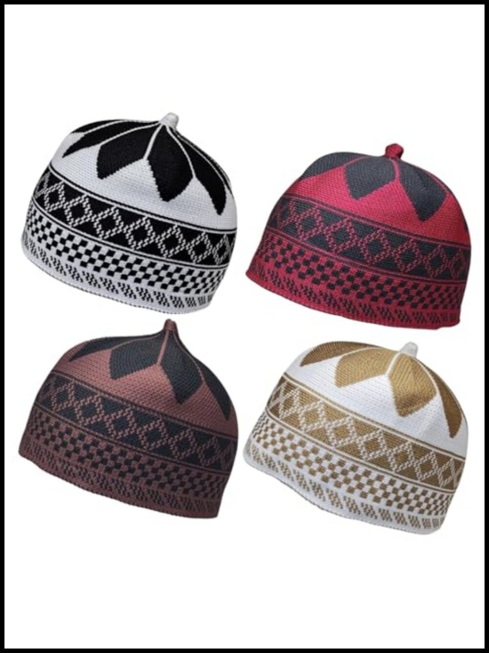 Set of 4 Muslim Beanie Skull Caps - Kufi Hat Crochet Taqiyah Takke for Ramadan